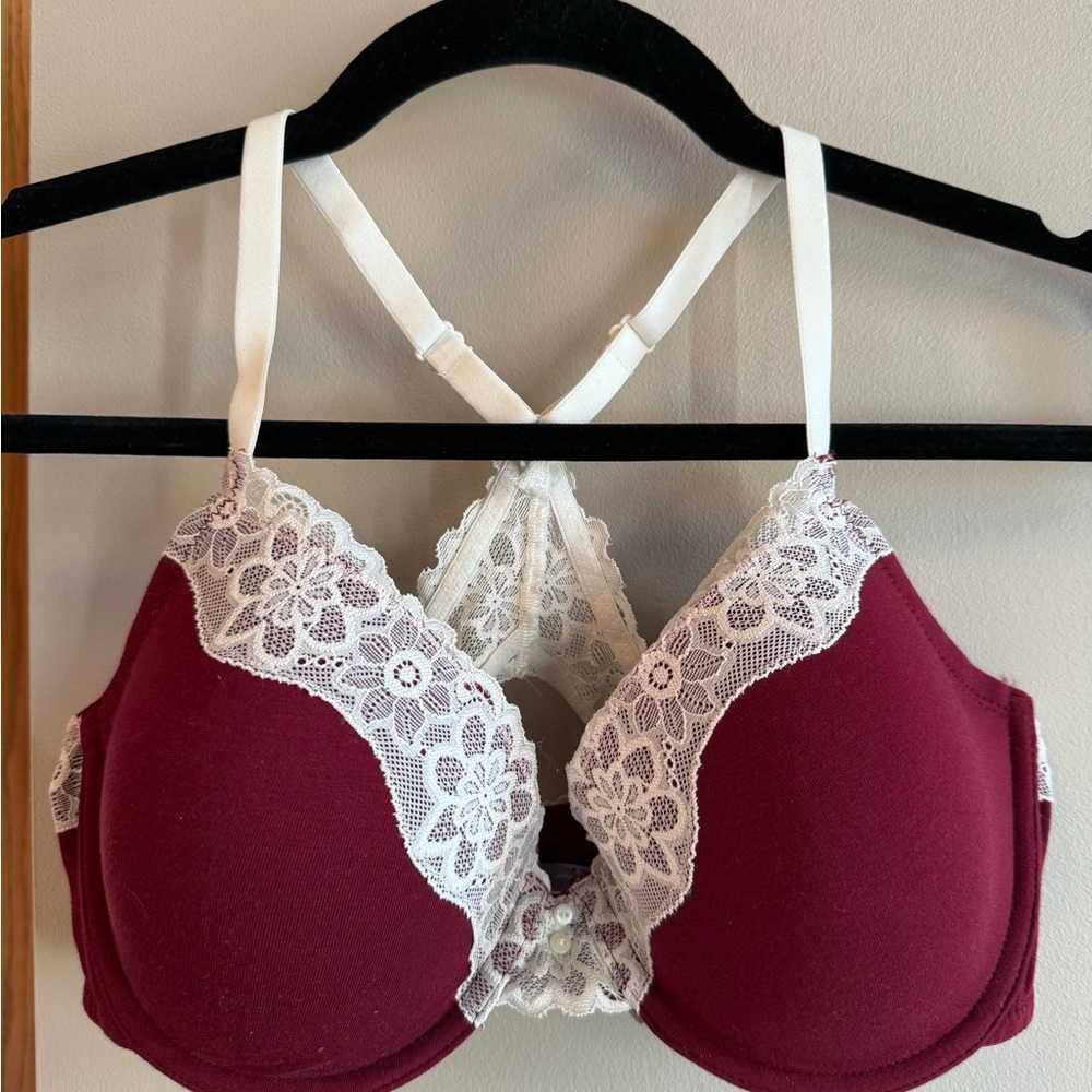 Aerie Burgundy and Cream Lace Bra 36C